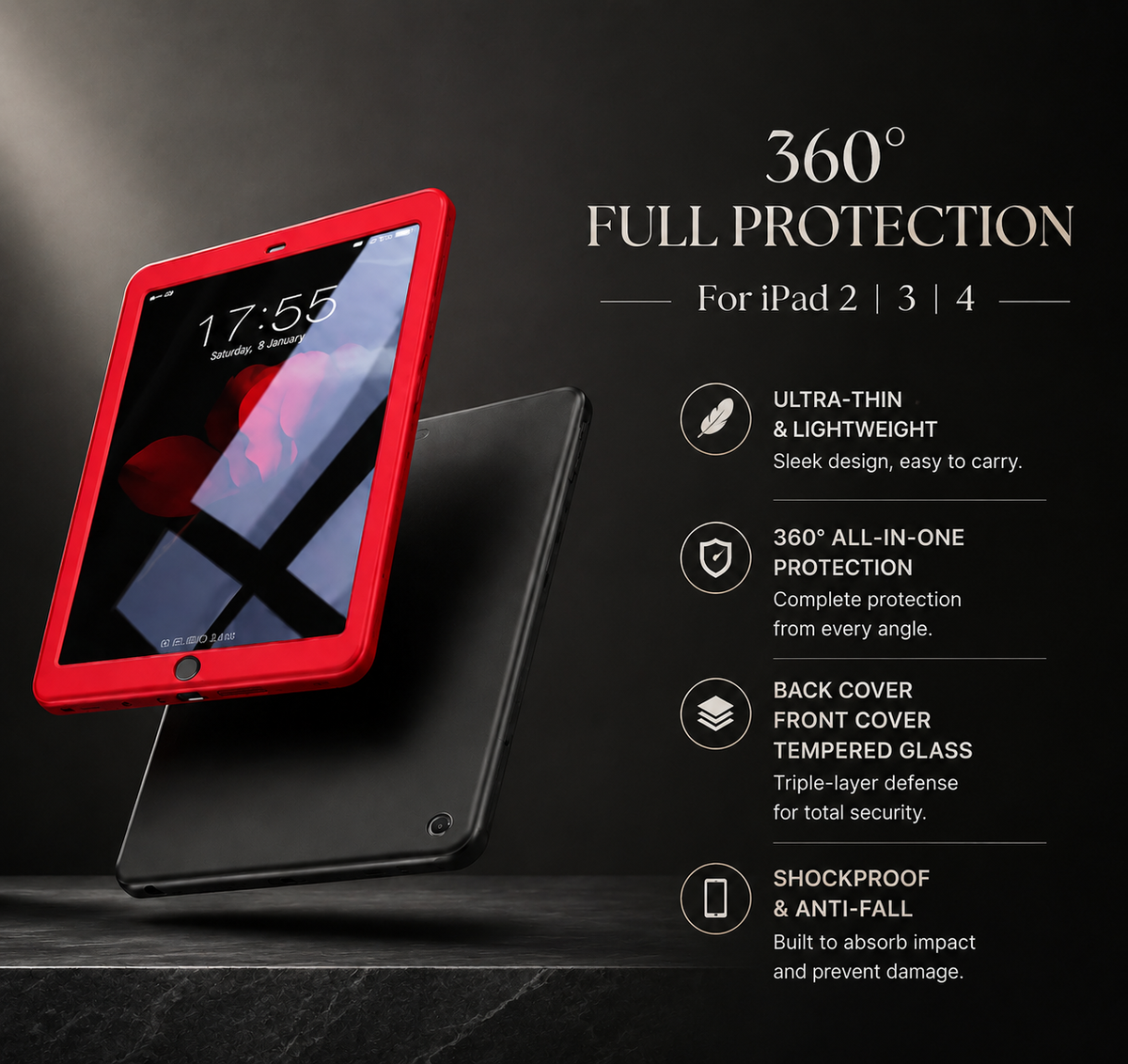 Premium iPad Case 360° Rotating PU Leather Smart Cover Auto Sleep Wake Shockproof Protective Stand Multi Angle Tablet Cases Slim Protective Cover iPad