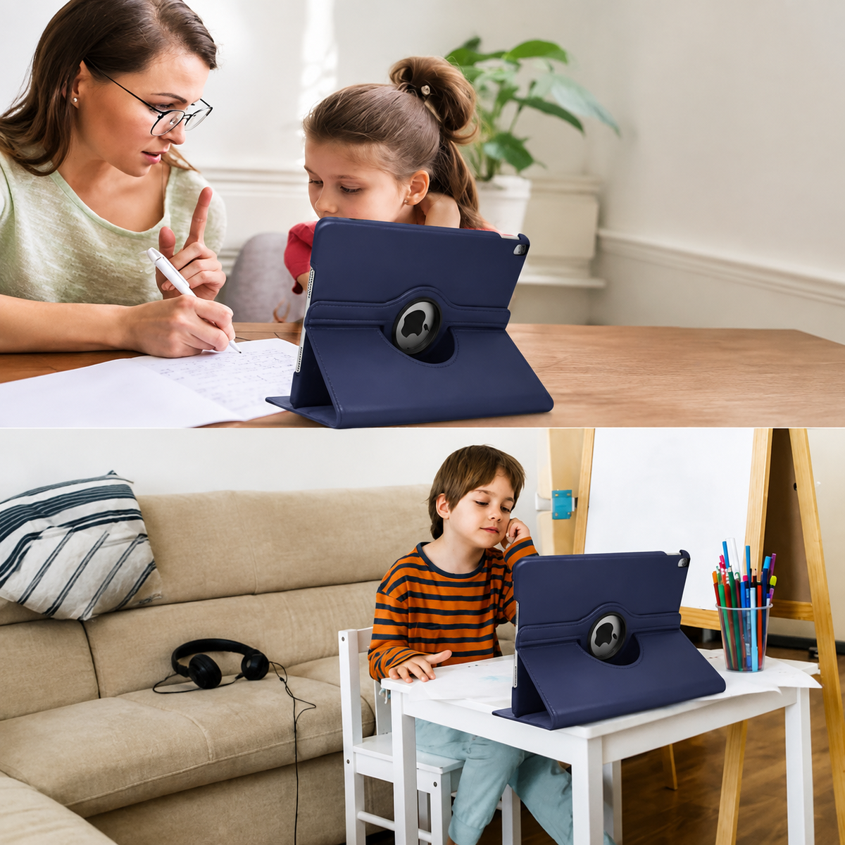 Premium iPad Case 360° Rotating PU Leather Smart Cover Auto Sleep Wake Shockproof Protective Stand Multi Angle Tablet Cases Slim Protective Cover iPad