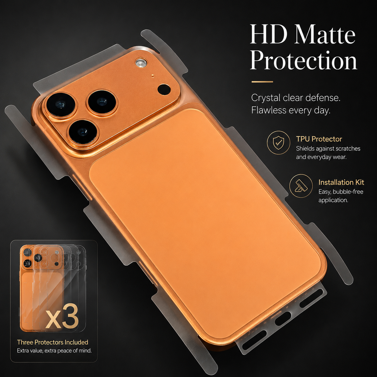 Premium iPhone Back Protector Hydrogel Film Anti Scratch Self Healing Soft TPU Wrap Side Edge High Definition Matte Clear Easy Installation Protective Film