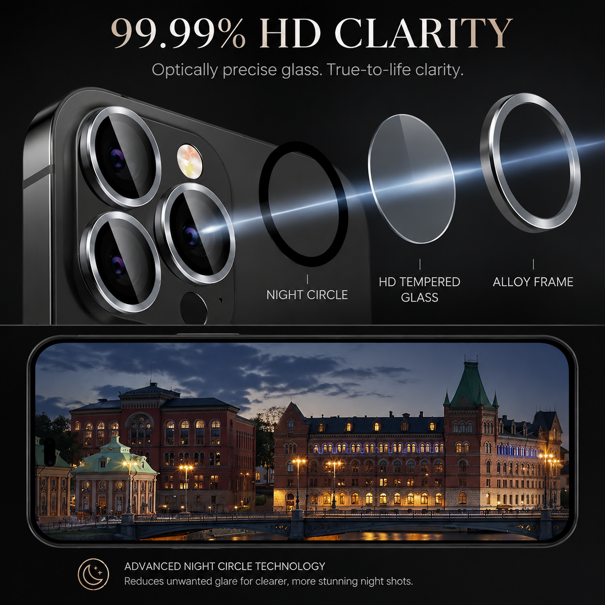 Premium iPhone Camera Lens Protector Tempered Glass Metal Ring Scratch Resistant Shockproof Anti Dust Camera Lens Cover Slim Protective Ring