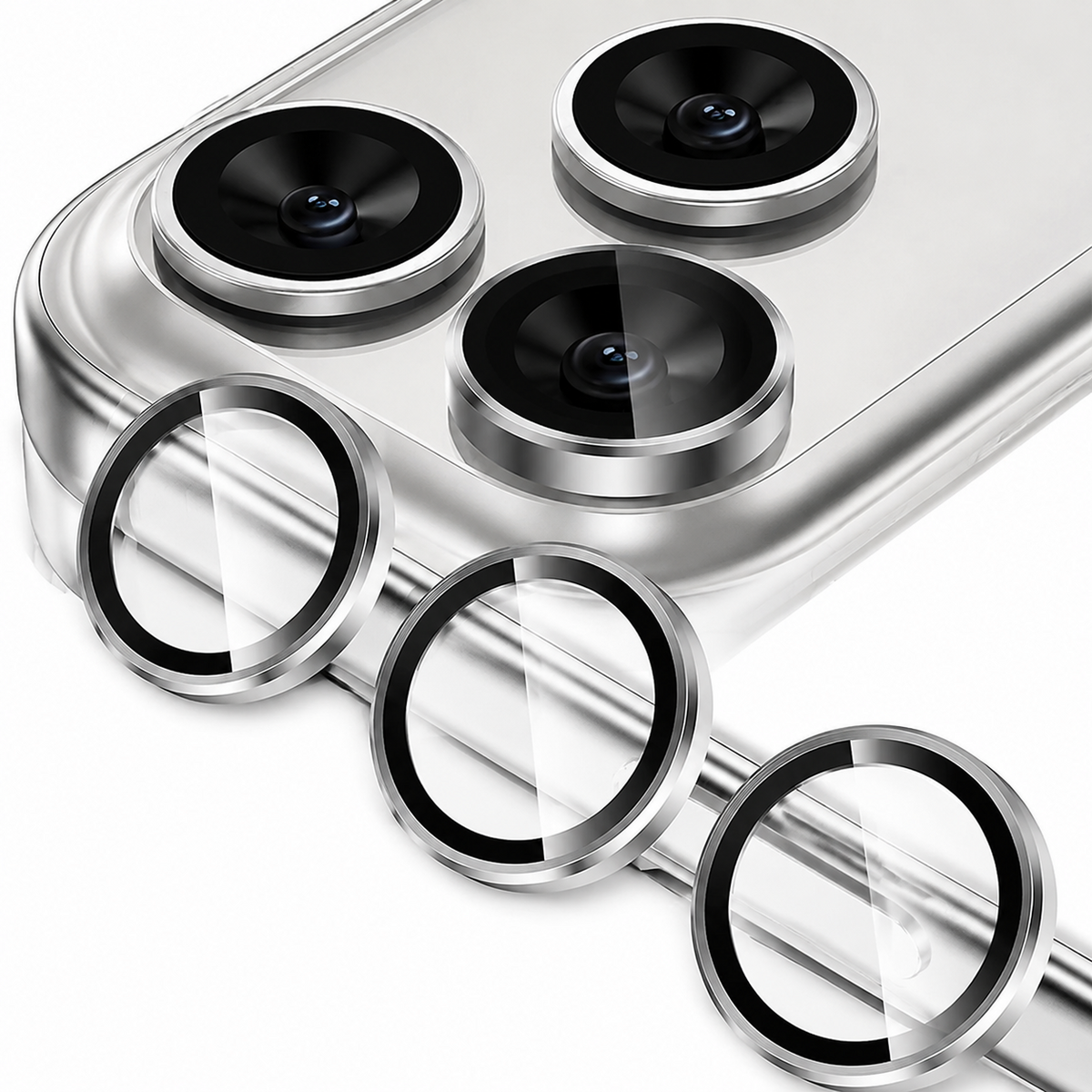 Premium iPhone Camera Lens Protector Tempered Glass Metal Ring Scratch Resistant Shockproof Anti Dust Camera Lens Cover Slim Protective Ring