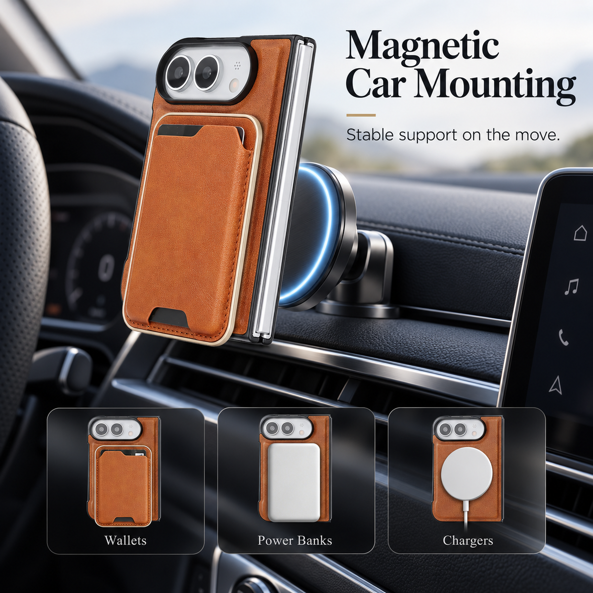 Premium iPhone Case 2 in 1 Detachable Card Holder Magnetic Leather MagSafe Foldable Cover Shockproof Comfortable Grip Slim Durable Protective Phone Cover Case