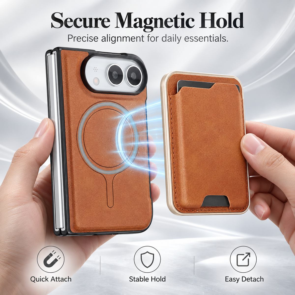 Premium iPhone Case 2 in 1 Detachable Card Holder Magnetic Leather MagSafe Foldable Cover Shockproof Comfortable Grip Slim Durable Protective Phone Cover Case
