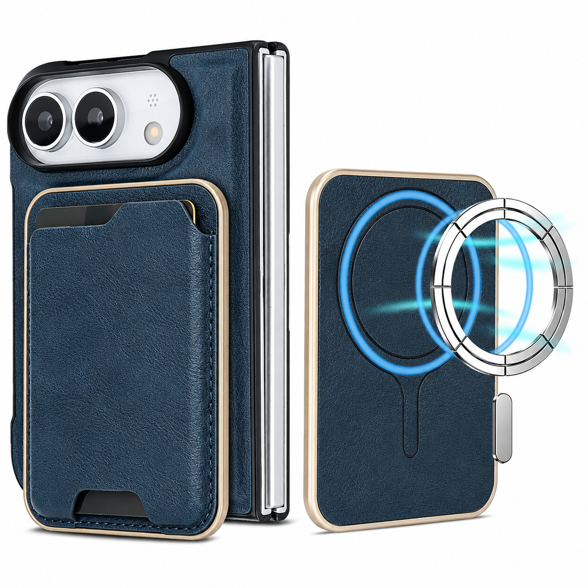 Premium iPhone Case 2 in 1 Detachable Card Holder Magnetic Leather MagSafe Foldable Cover Shockproof Comfortable Grip Slim Durable Protective Phone Cover Case