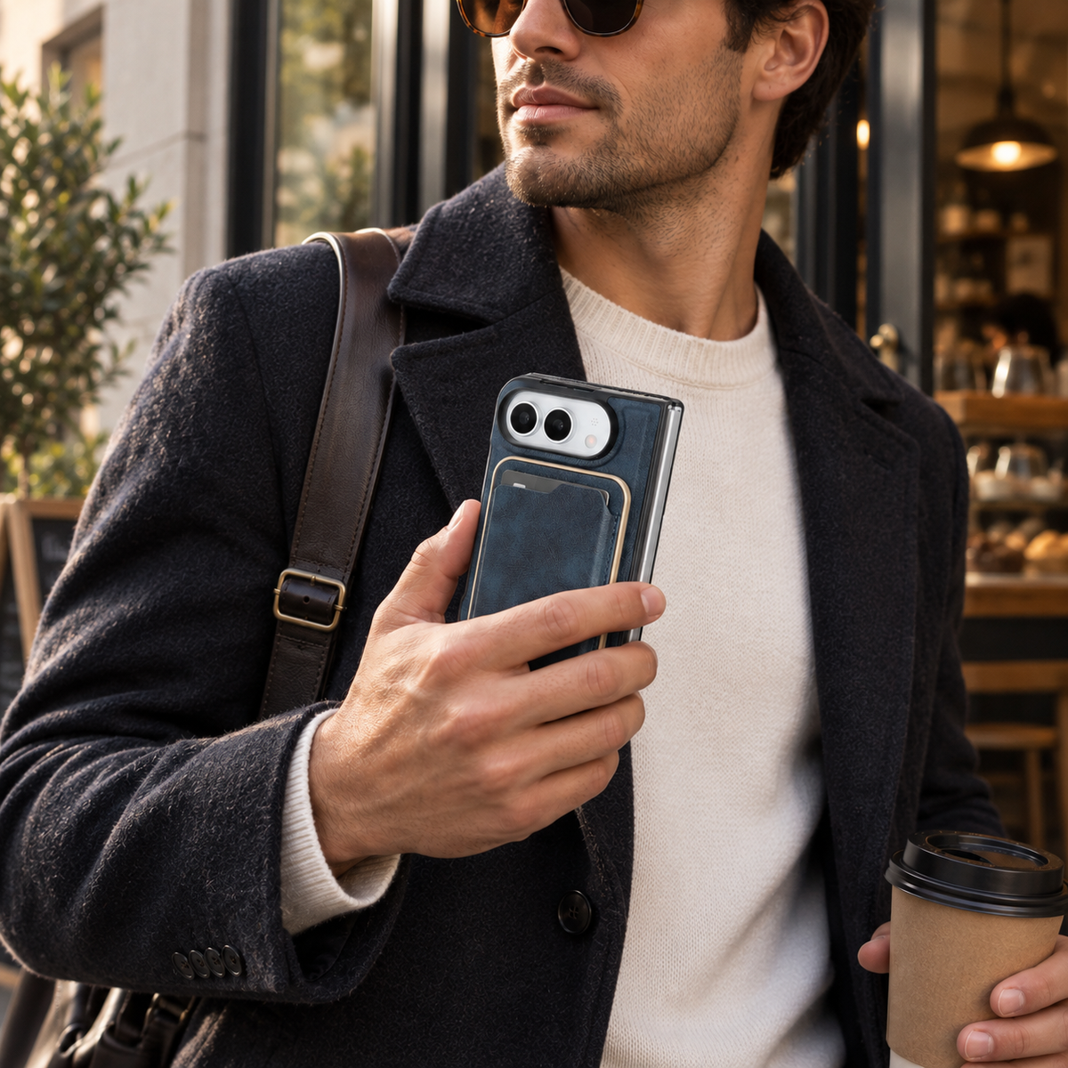 Premium iPhone Case 2 in 1 Detachable Card Holder Magnetic Leather MagSafe Foldable Cover Shockproof Comfortable Grip Slim Durable Protective Phone Cover Case