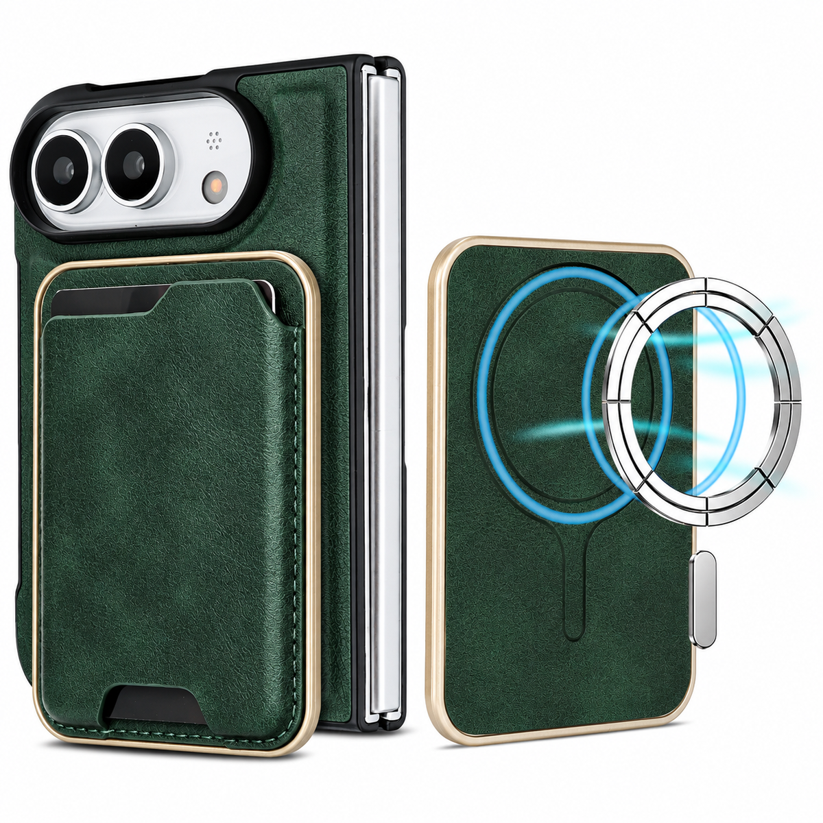 Premium iPhone Case 2 in 1 Detachable Card Holder Magnetic Leather MagSafe Foldable Cover Shockproof Comfortable Grip Slim Durable Protective Phone Cover Case