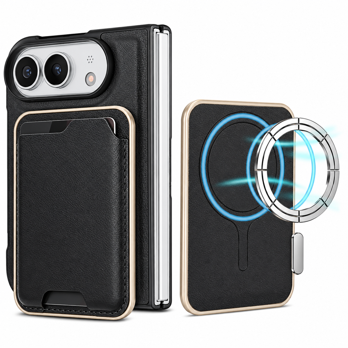 Premium iPhone Case 2 in 1 Detachable Card Holder Magnetic Leather MagSafe Foldable Cover Shockproof Comfortable Grip Slim Durable Protective Phone Cover Case