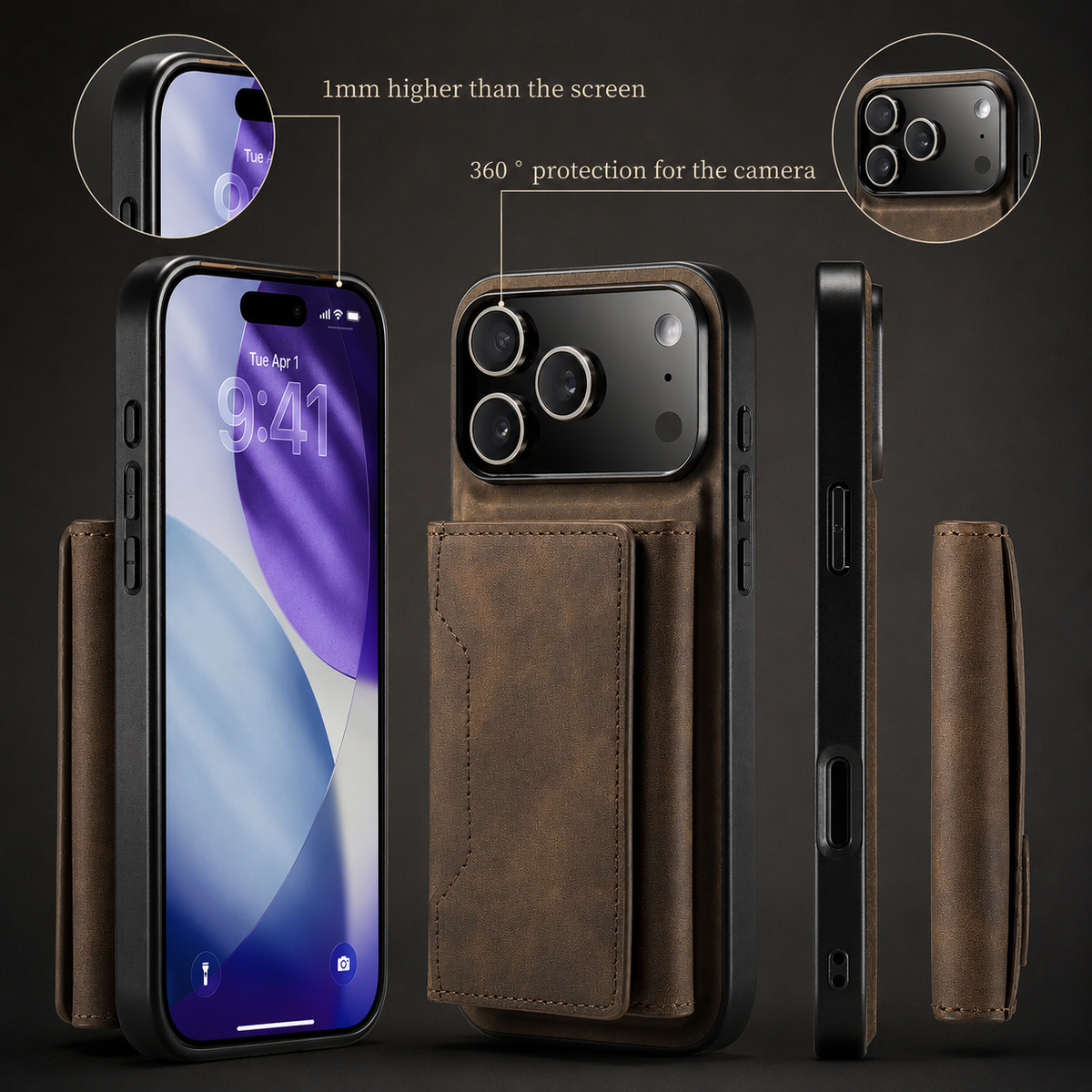 Premium iPhone Case 2 in 1 Detachable Magnetic Leather Wallet Card Holder Kickstand Full Coverage Protective Cover Slim Removable Phone Case Anti Dust