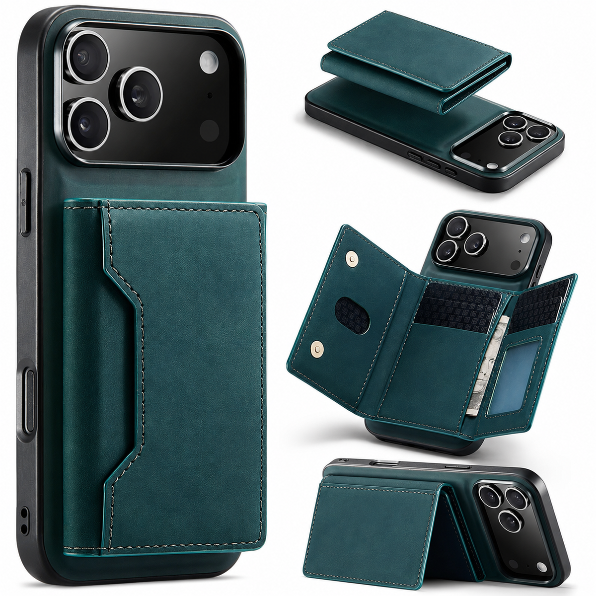 Premium iPhone Case 2 in 1 Detachable Magnetic Leather Wallet Card Holder Kickstand Full Coverage Protective Cover Slim Removable Phone Case Anti Dust