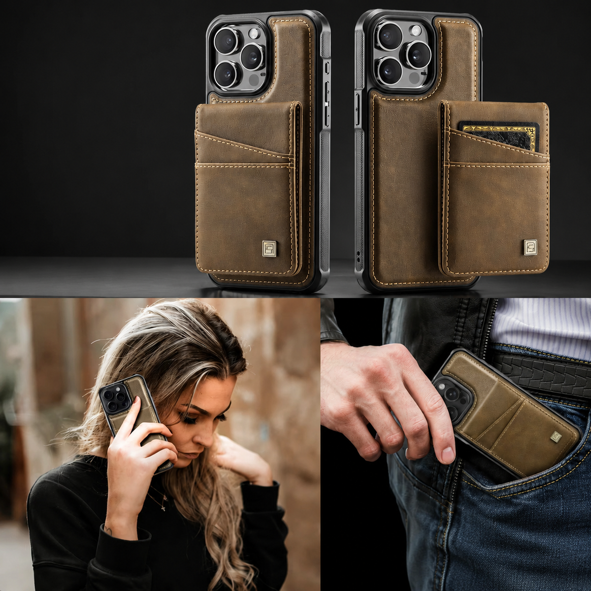 Premium iPhone Case 2-in-1 Detachable Magnetic Wallet Flip Cover PU Leather Card Holder Cash Pocket Wrist Strap Shockproof Full Protection Slim Design