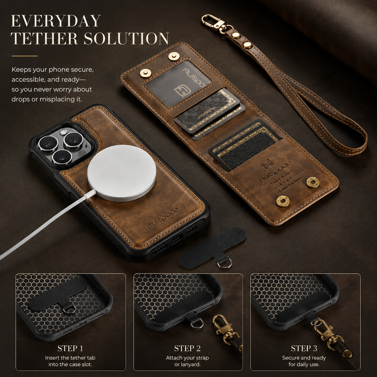 Premium iPhone Case 2-in-1 Detachable Magnetic Wallet Flip Cover PU Leather Card Holder Cash Pocket Wrist Strap Shockproof Full Protection Slim Design