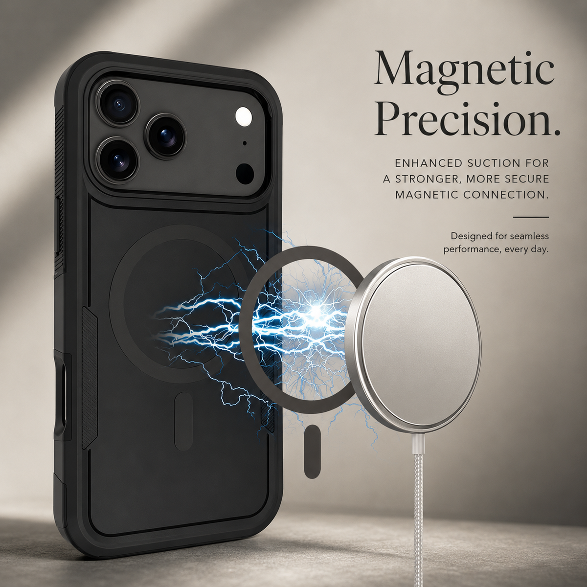 Premium iPhone Case 2-in-1 Heavy Armor Magnetic Charging Cover with Shockproof PC+TPU Matte Anti-Fingerprint Protective Design for Everyday Use Design