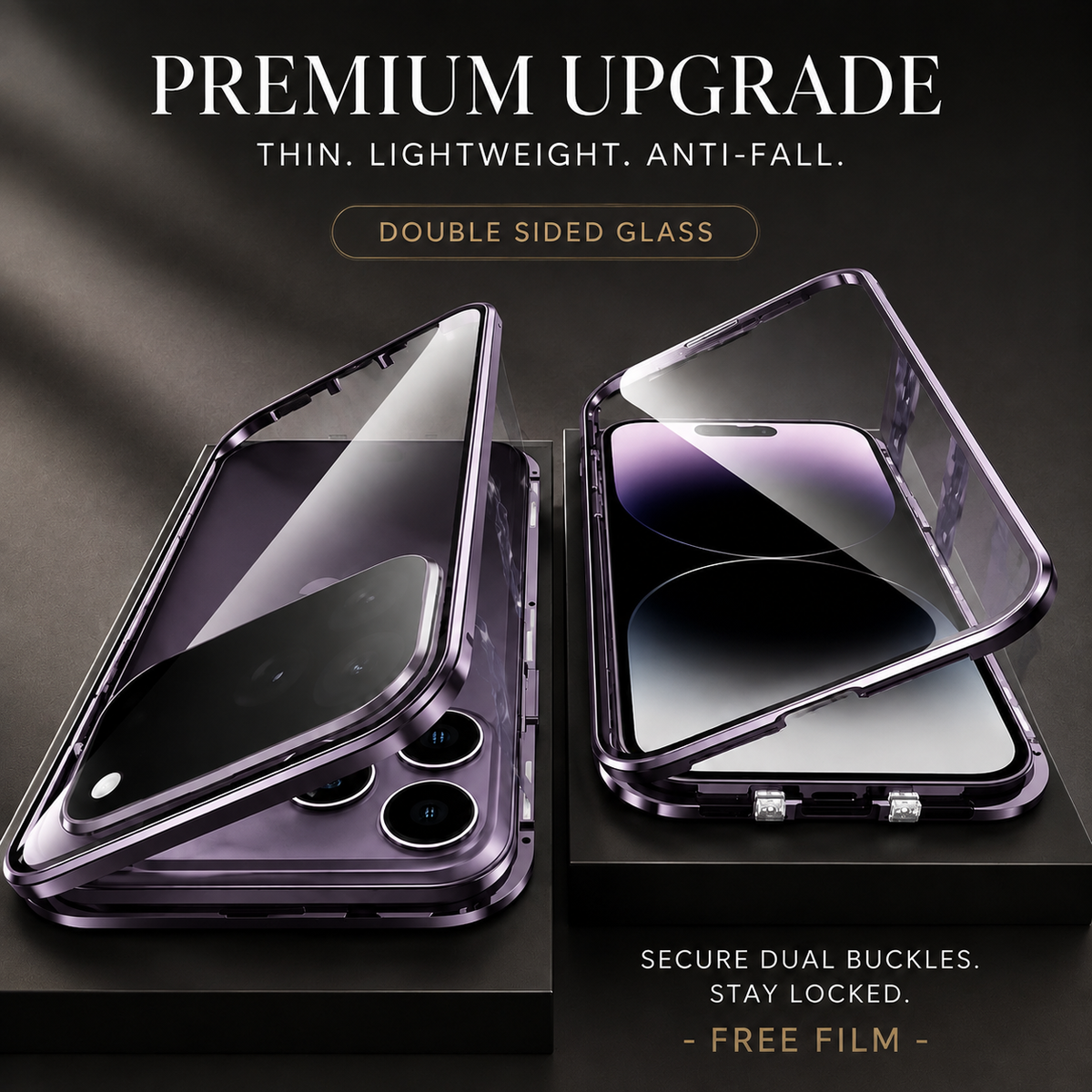 Premium iPhone Case 360 Full Protection MagSafe Magnetic Glass Cover Aluminum Alloy Frame Shockproof Anti Scratch Bumper Full Coverage Slim Protection