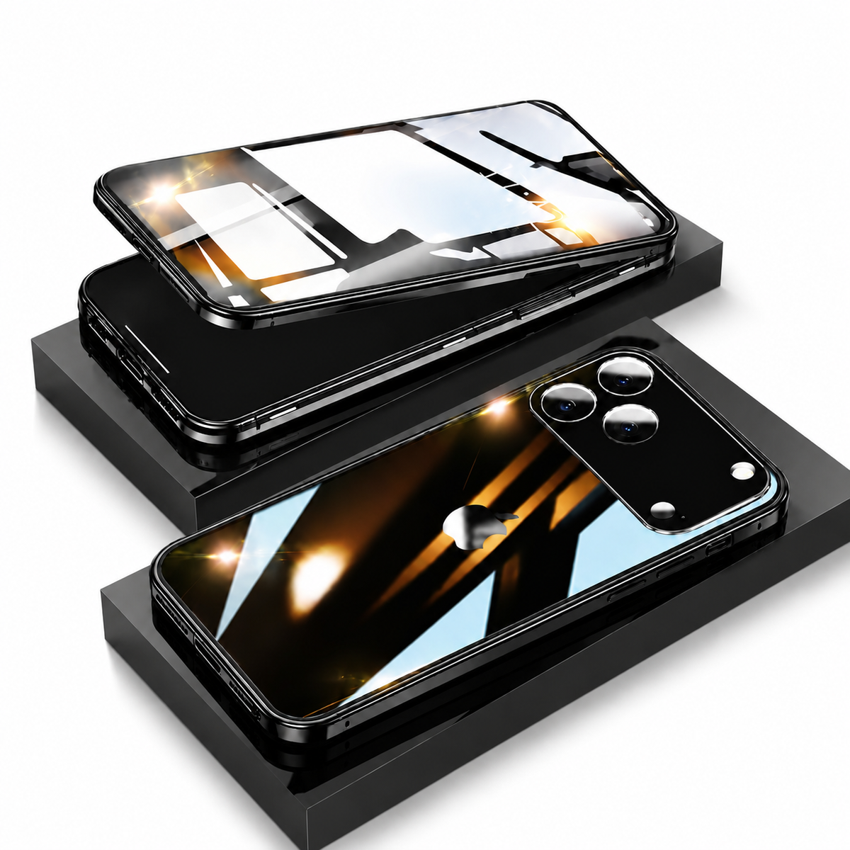 Premium iPhone Case 360 Full Protection MagSafe Magnetic Glass Cover Aluminum Alloy Frame Shockproof Anti Scratch Bumper Full Coverage Slim Protection