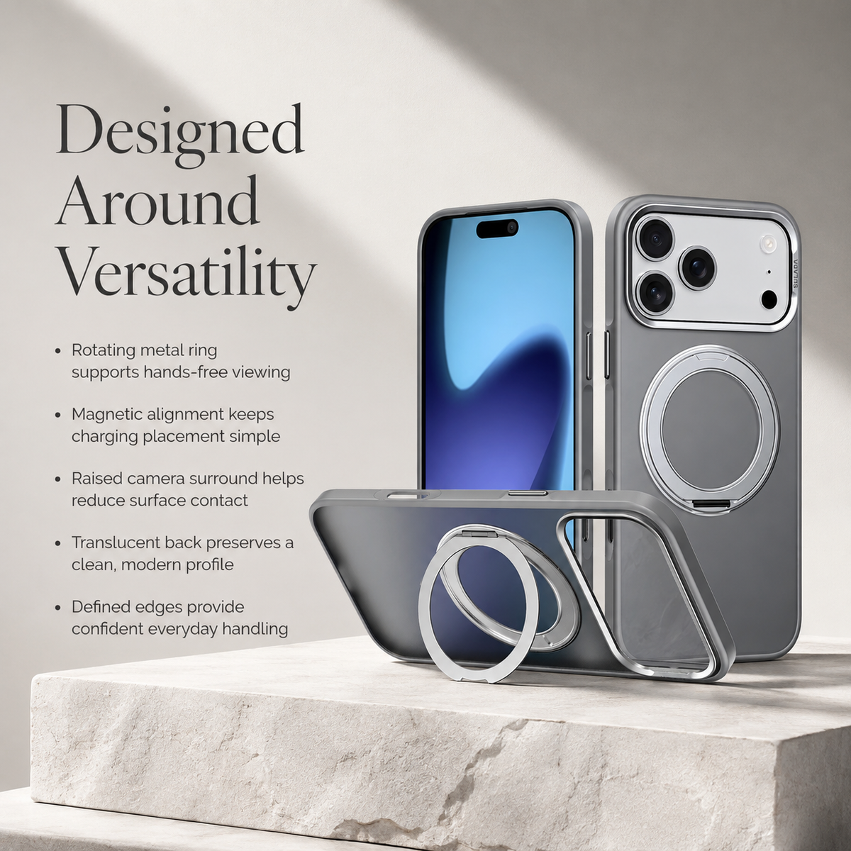 Premium iPhone Case 360 Rotating Magnetic Kickstand Skin Feel MagSafe Metal Lens Protection Shockproof Slim Fit Non Slip Durable Protective Phone Cover Case