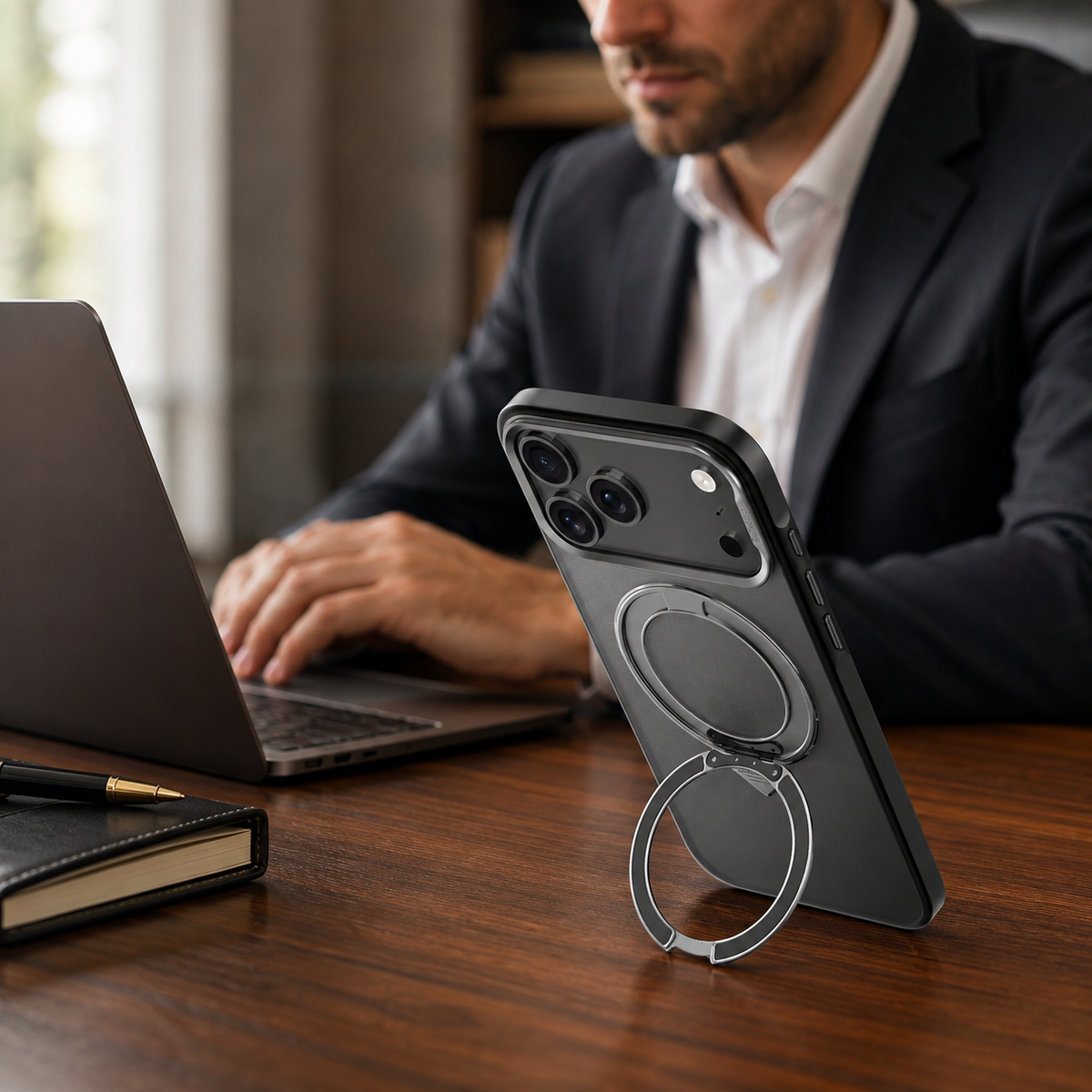 Premium iPhone Case 360 Rotating Magnetic Kickstand Skin Feel MagSafe Metal Lens Protection Shockproof Slim Fit Non Slip Durable Protective Phone Cover Case