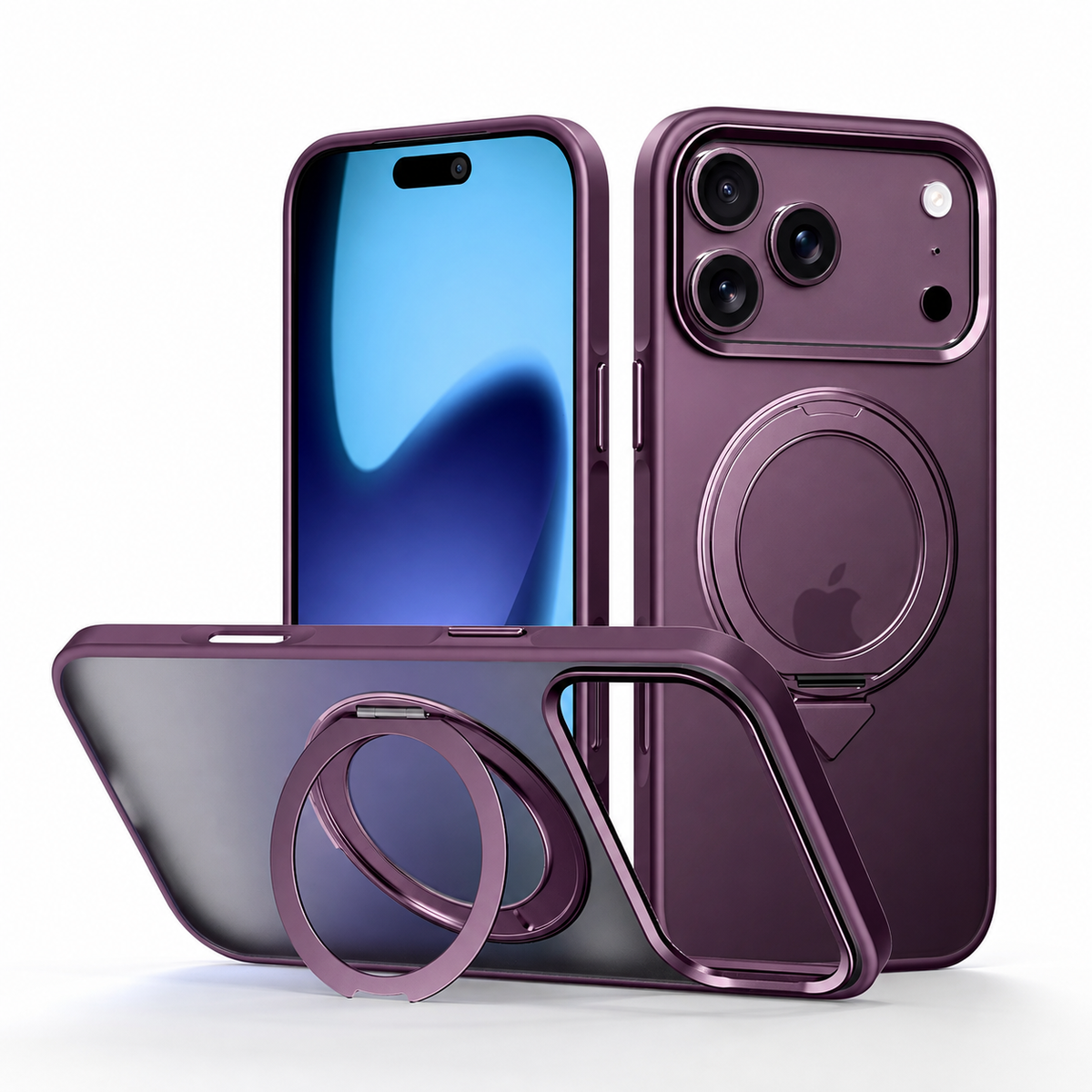 Premium iPhone Case 360 Rotating Magnetic Kickstand Skin Feel MagSafe Metal Lens Protection Shockproof Slim Fit Non Slip Durable Protective Phone Cover Case