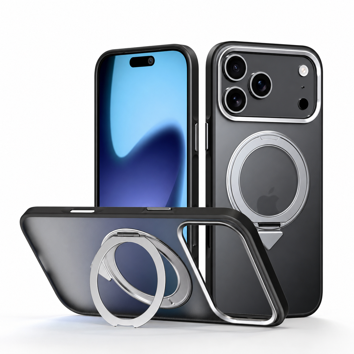 Premium iPhone Case 360 Rotating Magnetic Kickstand Skin Feel MagSafe Metal Lens Protection Shockproof Slim Fit Non Slip Durable Protective Phone Cover Case