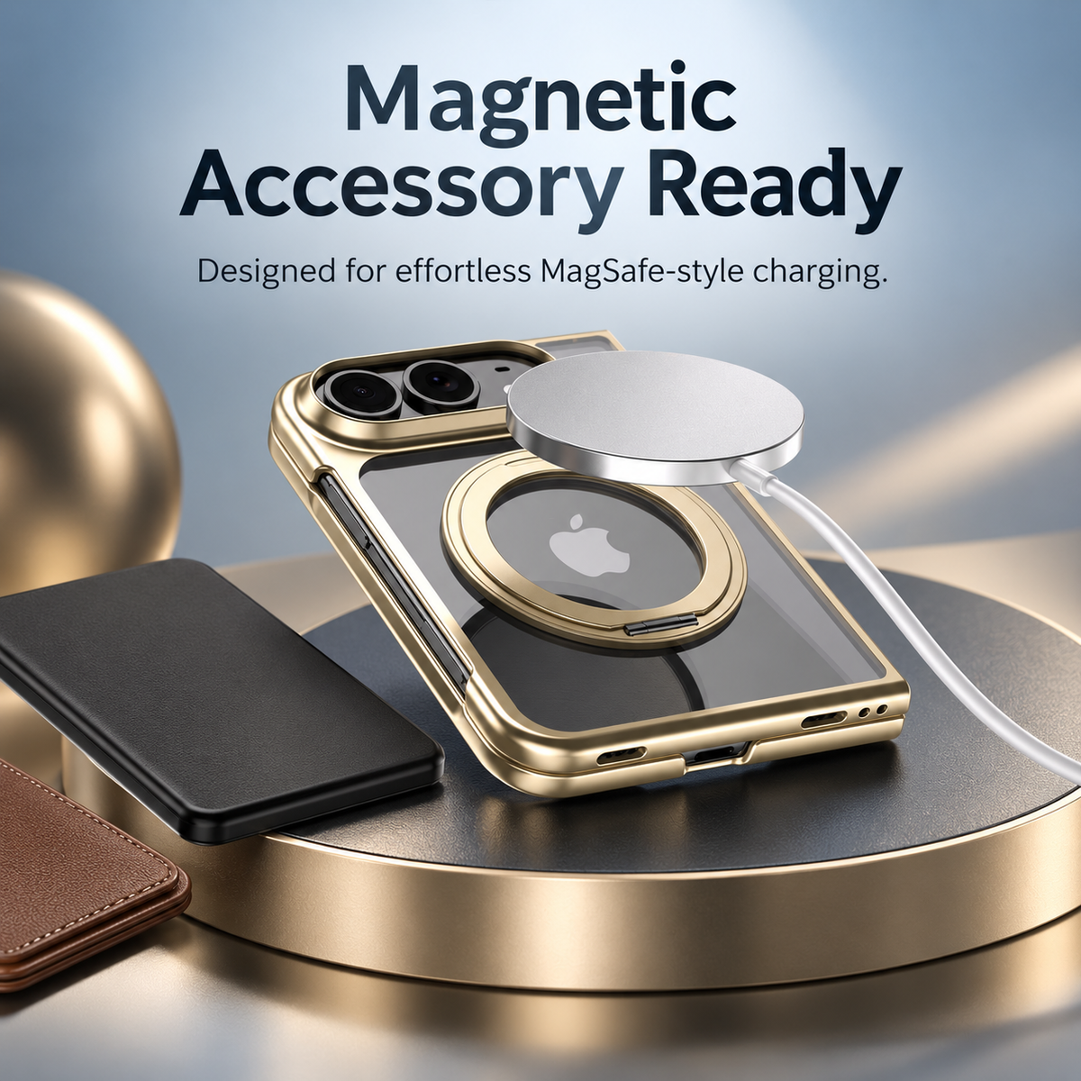 Premium iPhone Case 360 Rotating Stand Transparent MagSafe Magnetic Holder Foldable Stand Cover Shockproof Slim Durable Clear Protective Phone Cover Shell Case