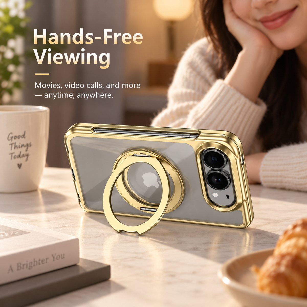 Premium iPhone Case 360 Rotating Stand Transparent MagSafe Magnetic Holder Foldable Stand Cover Shockproof Slim Durable Clear Protective Phone Cover Shell Case