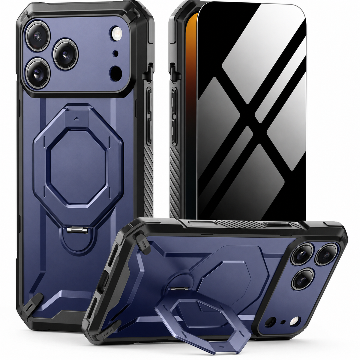 Premium iPhone Case 360 Spin Magnetic Stand Screen Protector Camera Control Button Shockproof Anti Drop Rugged Slim Durable Full Protective Phone Cover Case