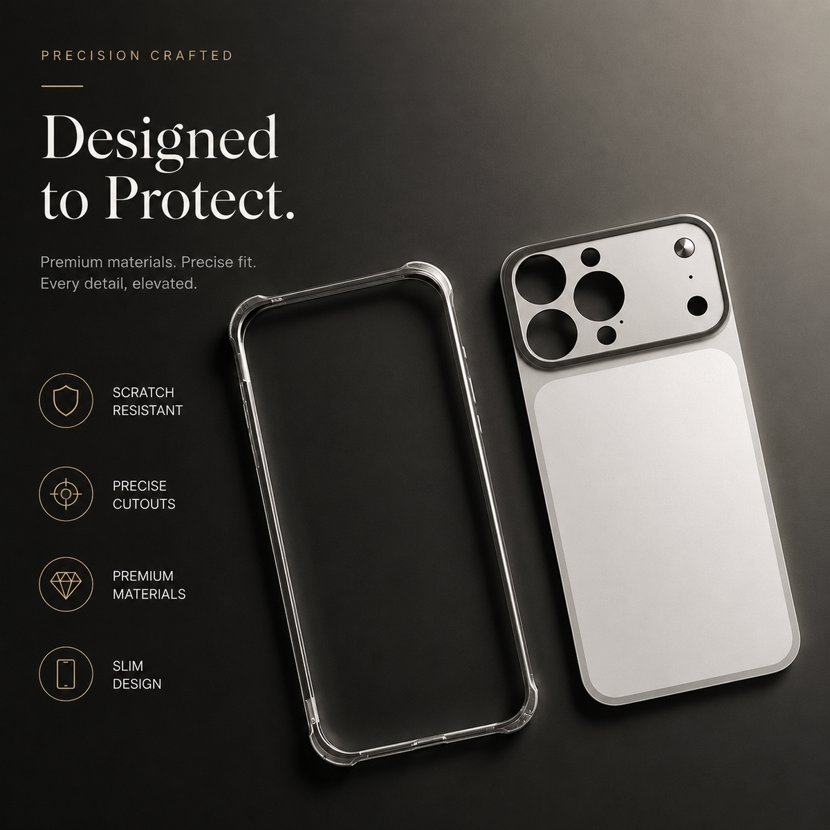 Premium iPhone Case Alloy Frame Large Window Backplane Shockproof Protective Cover Anti Fingerprint Non Slip Dustproof Slim Geometric Metal Style Case
