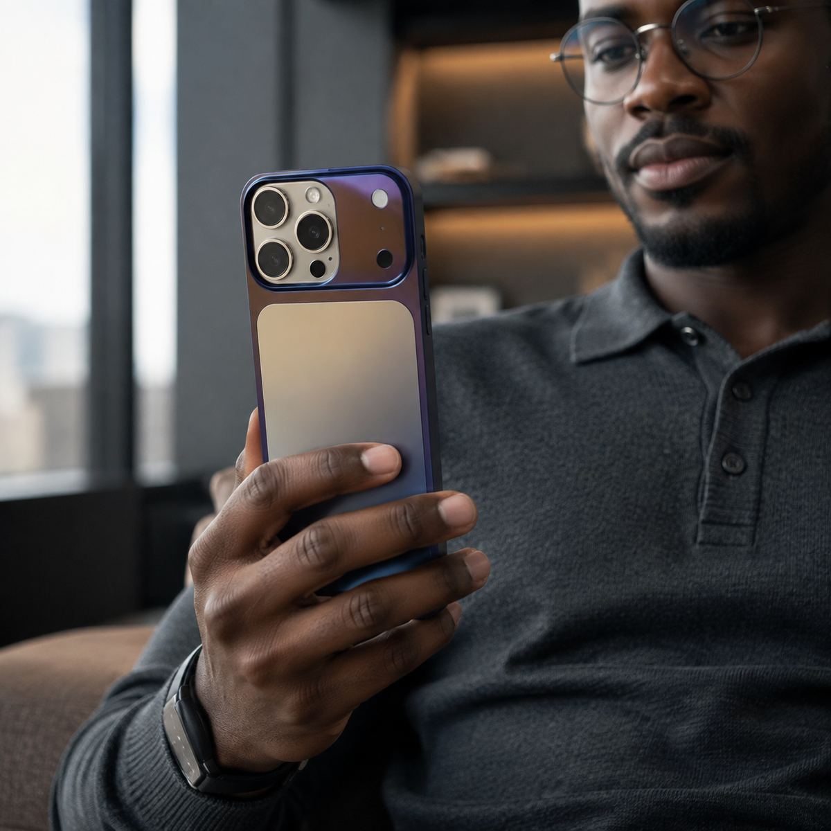 Premium iPhone Case Alloy Frame Large Window Backplane Shockproof Protective Cover Anti Fingerprint Non Slip Dustproof Slim Geometric Metal Style Case