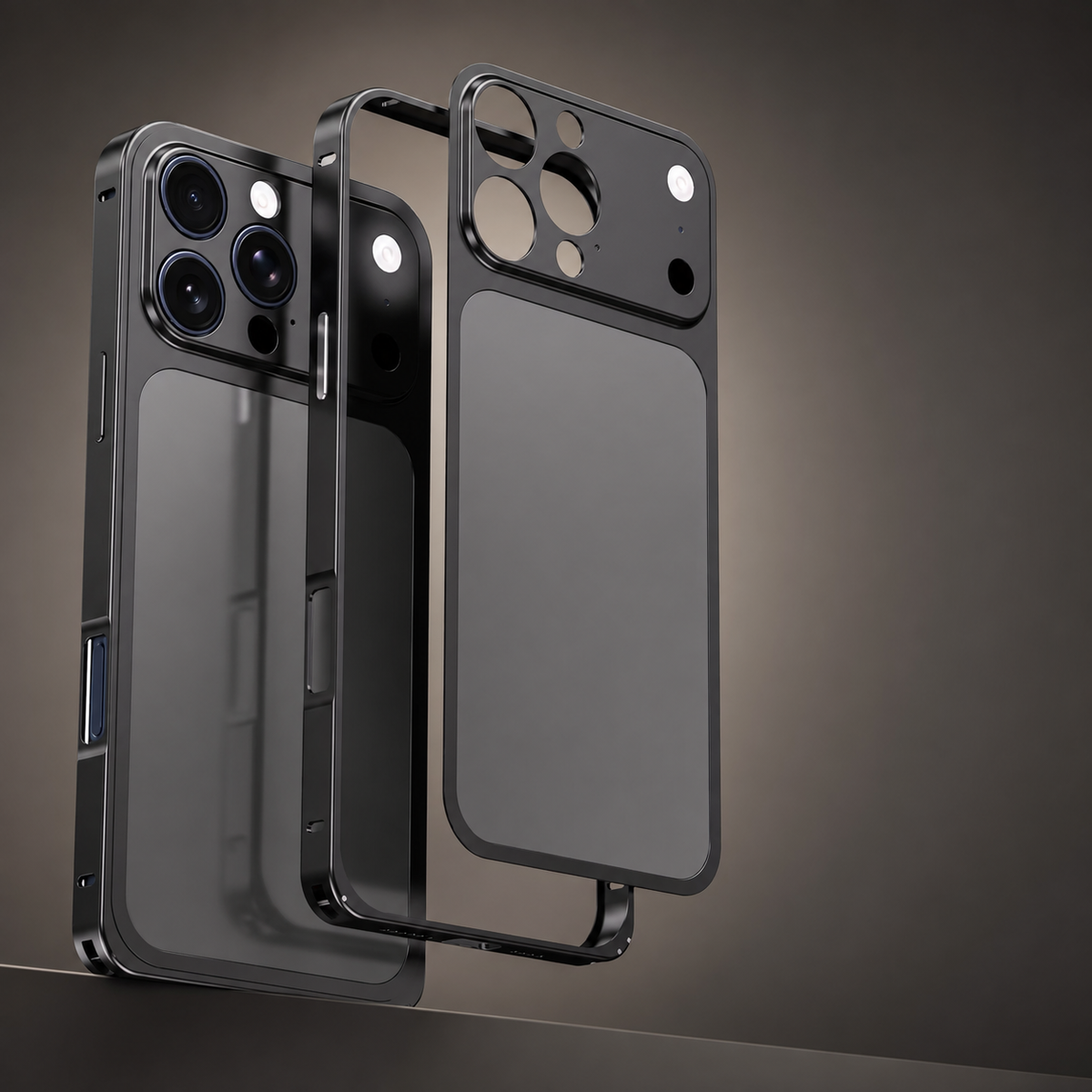 Premium iPhone Case Alloy Frame Large Window Backplane Shockproof Protective Cover Anti Fingerprint Non Slip Dustproof Slim Geometric Metal Style Case