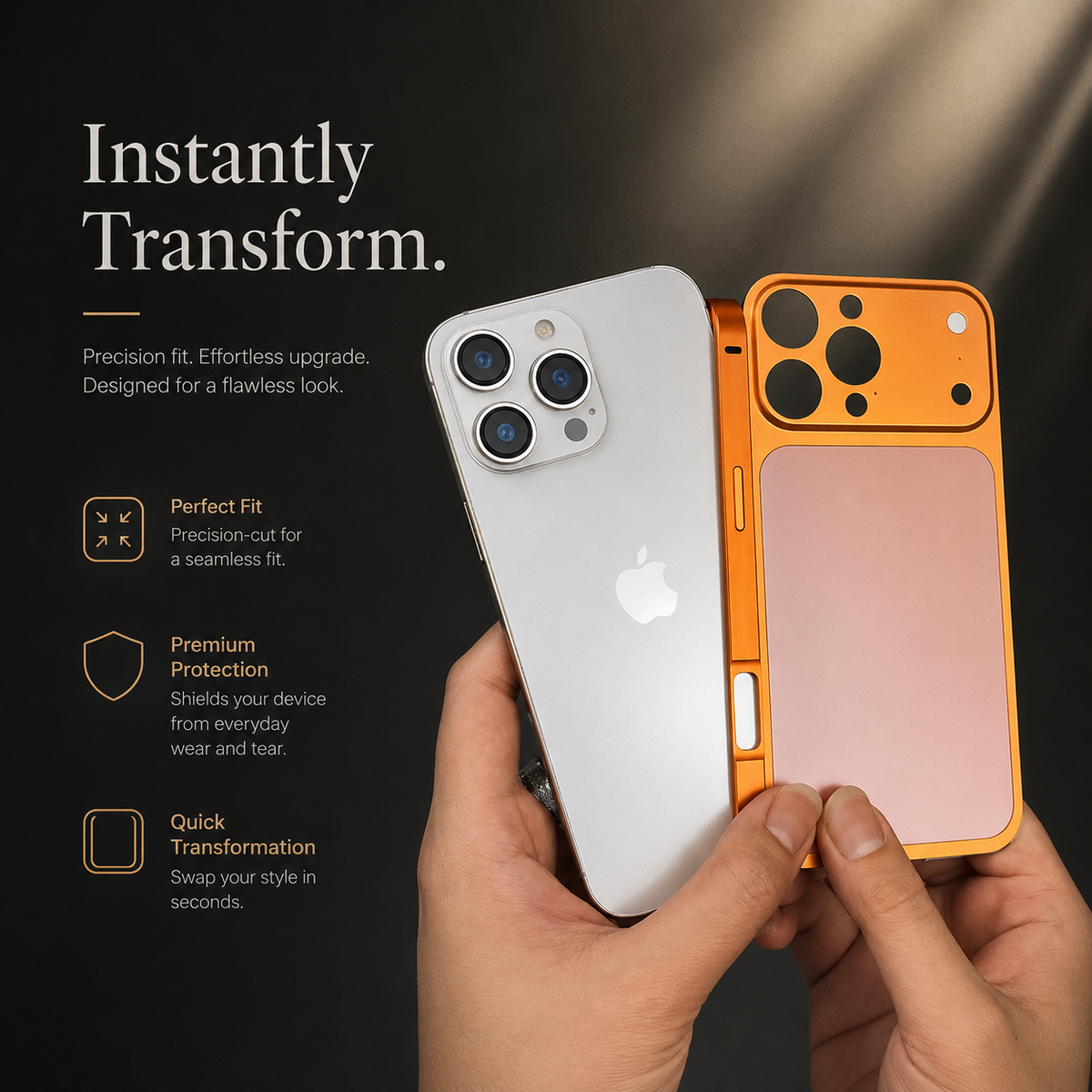 Premium iPhone Case Alloy Frame Large Window Backplane Shockproof Protective Cover Anti Fingerprint Non Slip Dustproof Slim Geometric Metal Style Case