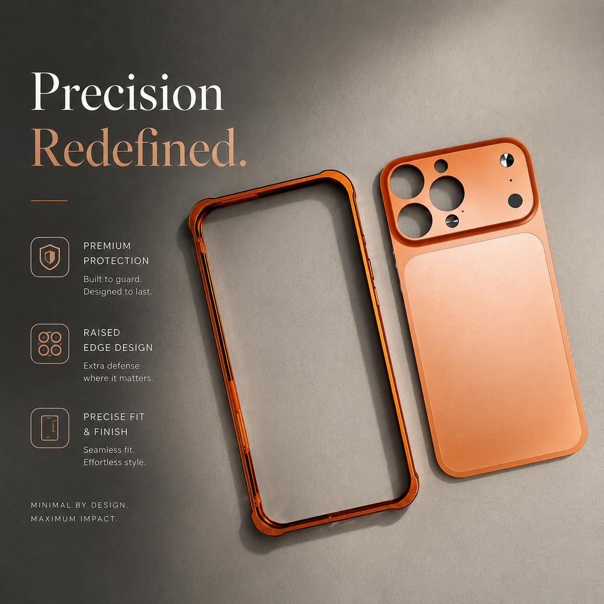 Premium iPhone Case Alloy Frame Large Window Backplane Shockproof Protective Cover Anti Fingerprint Non Slip Dustproof Slim Geometric Metal Style Case