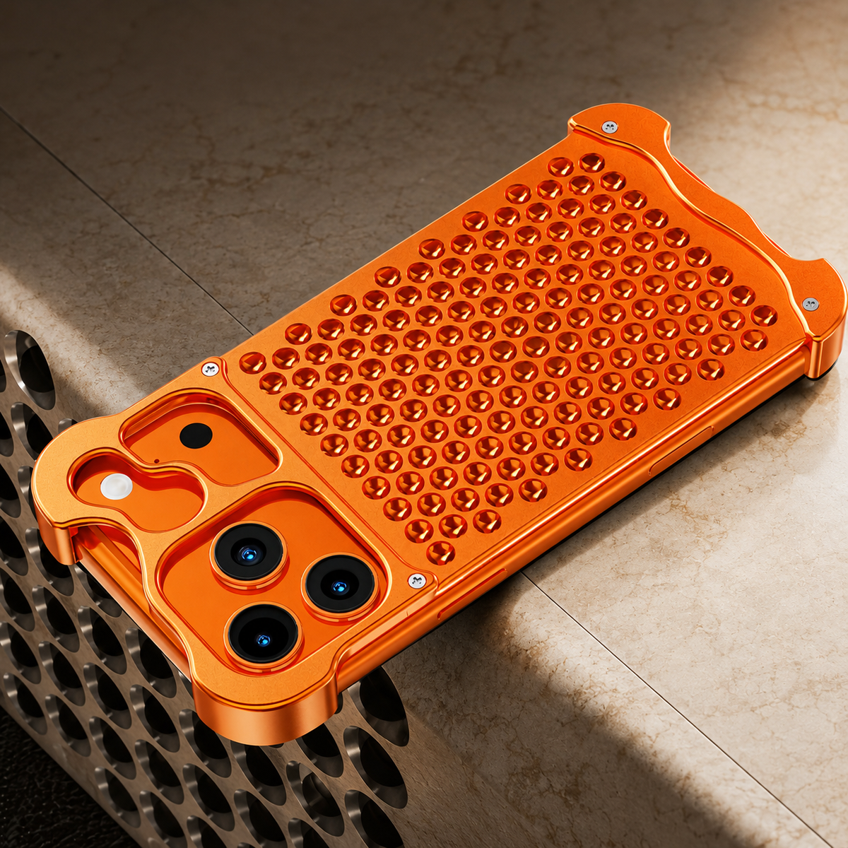 Premium iPhone Case Aluminum Alloy Borderless Frame Honeycomb Heat Dissipation Shockproof Metal Bumper Anti Scratch Non Slip Lightweight Protective Cover