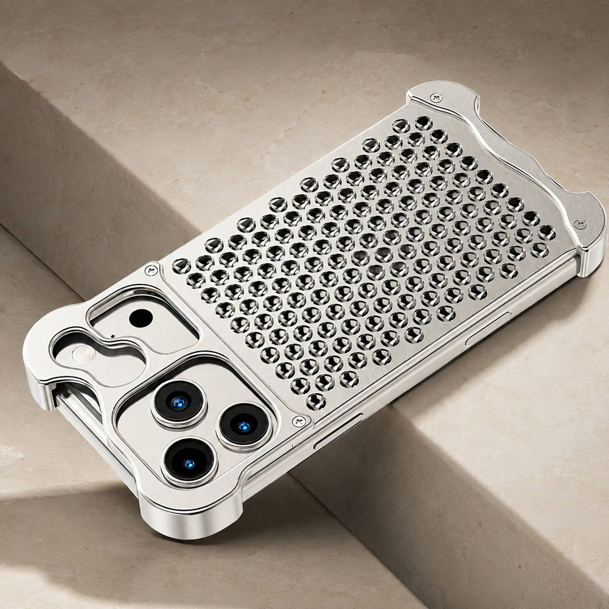 Premium iPhone Case Aluminum Alloy Borderless Frame Honeycomb Heat Dissipation Shockproof Metal Bumper Anti Scratch Non Slip Lightweight Protective Cover