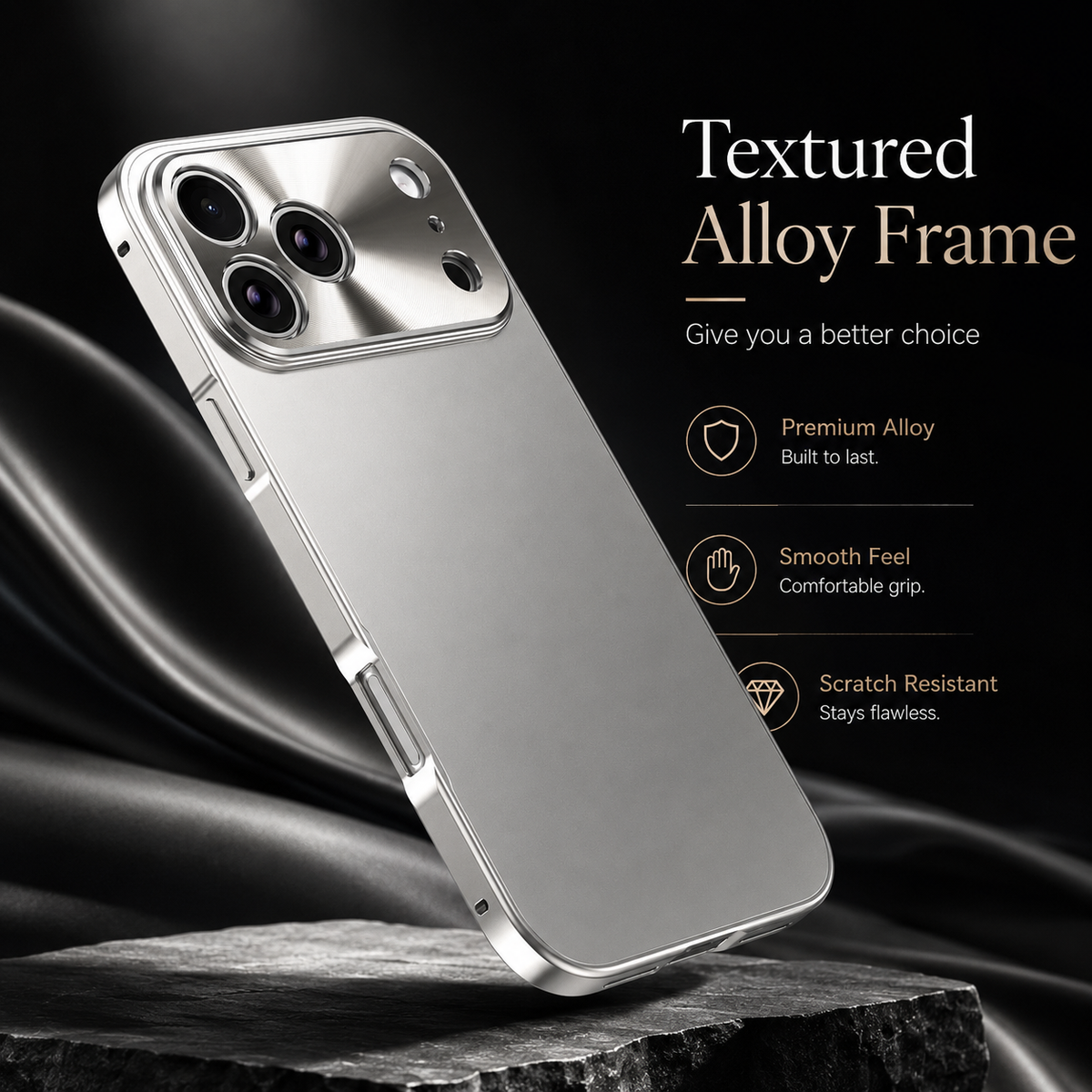 Premium iPhone Case Aluminum Alloy Frame Frosted PC Backplate Ultra Thin Shockproof Anti Scratch Anti Fingerprint Matte Protective Cover
