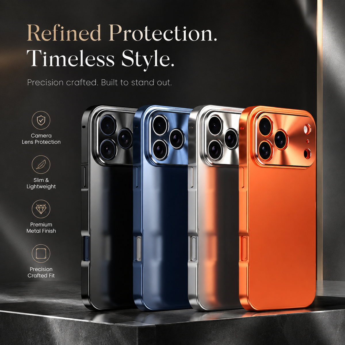 Premium iPhone Case Aluminum Alloy Frame Frosted PC Backplate Ultra Thin Shockproof Anti Scratch Anti Fingerprint Matte Protective Cover