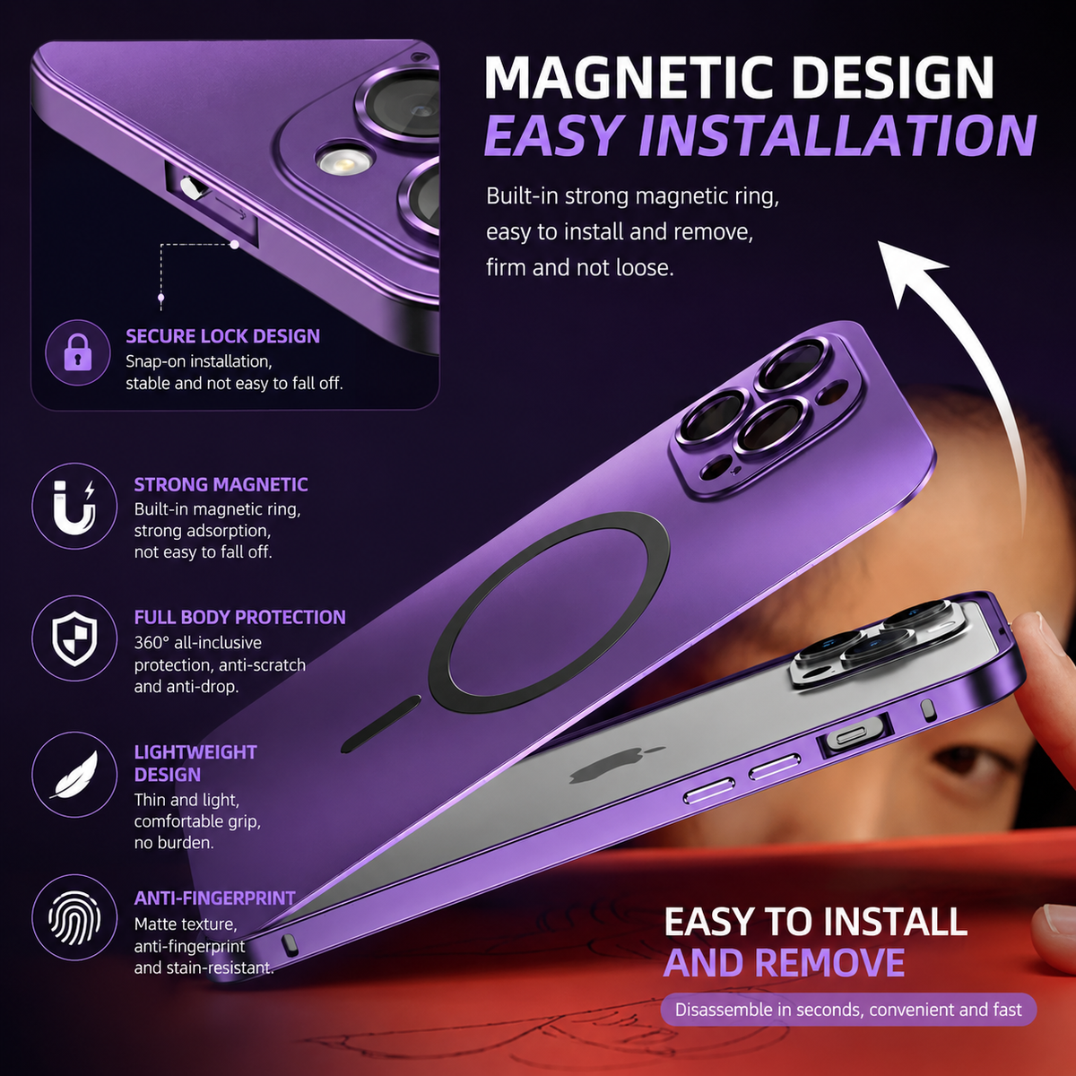 Premium iPhone Case Aluminum Alloy Magnetic MagSafe Full Coverage Shockproof Glass Lens Matte Anti Glare Wireless Charging Protective Design