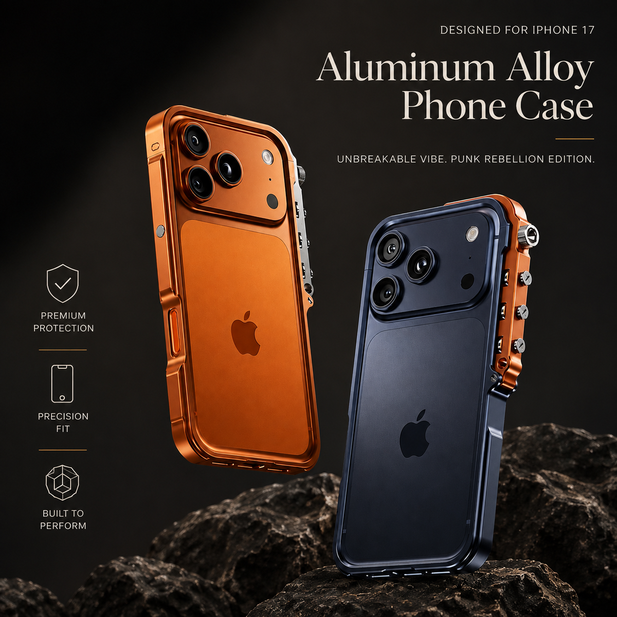 Premium iPhone Case Aluminum Alloy Mechanical Bumper Shockproof Metal Frame Heavy Duty Corner Protection Cyberpunk Industrial Slim Cover