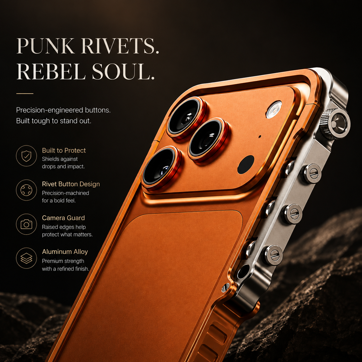 Premium iPhone Case Aluminum Alloy Mechanical Bumper Shockproof Metal Frame Heavy Duty Corner Protection Cyberpunk Industrial Slim Cover