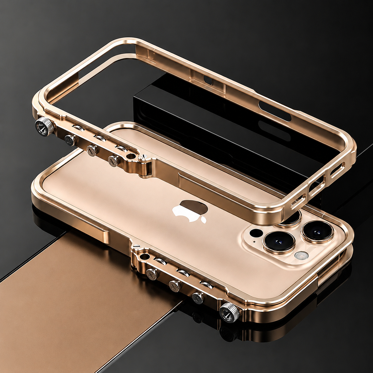 Premium iPhone Case Aluminum Alloy Mechanical Bumper Shockproof Metal Frame Heavy Duty Corner Protection Cyberpunk Industrial Slim Cover