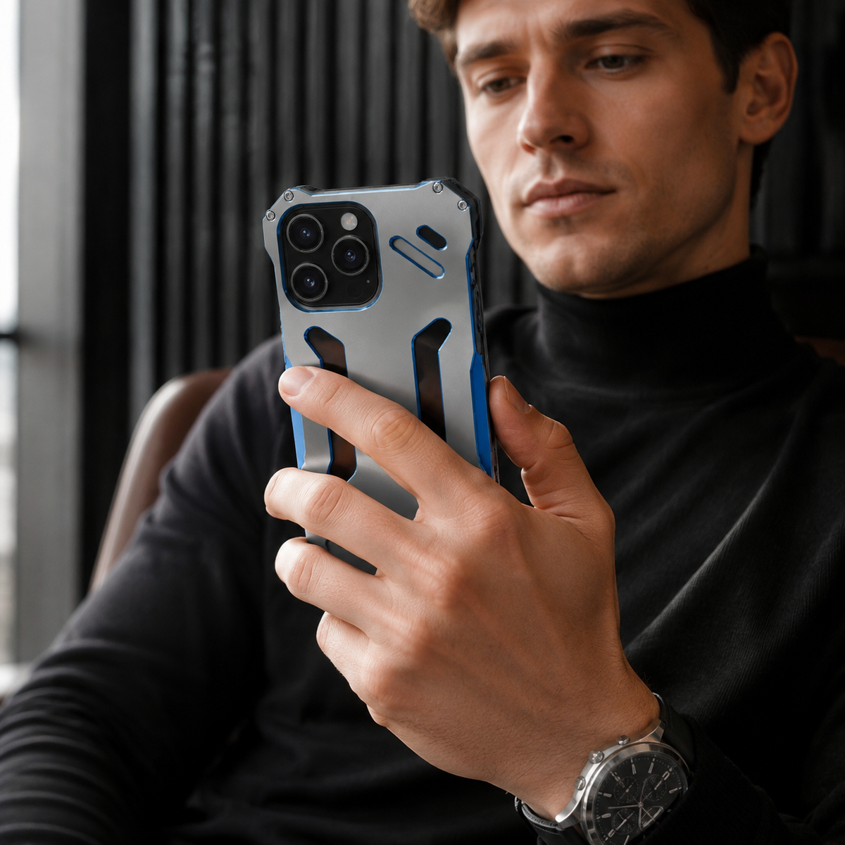 Premium iPhone Case Aluminum Alloy Metal Armor Shockproof Cooling Airflow Anti Scratch Matte Protective Cover Non Slip Full Coverage Slim Frame Design