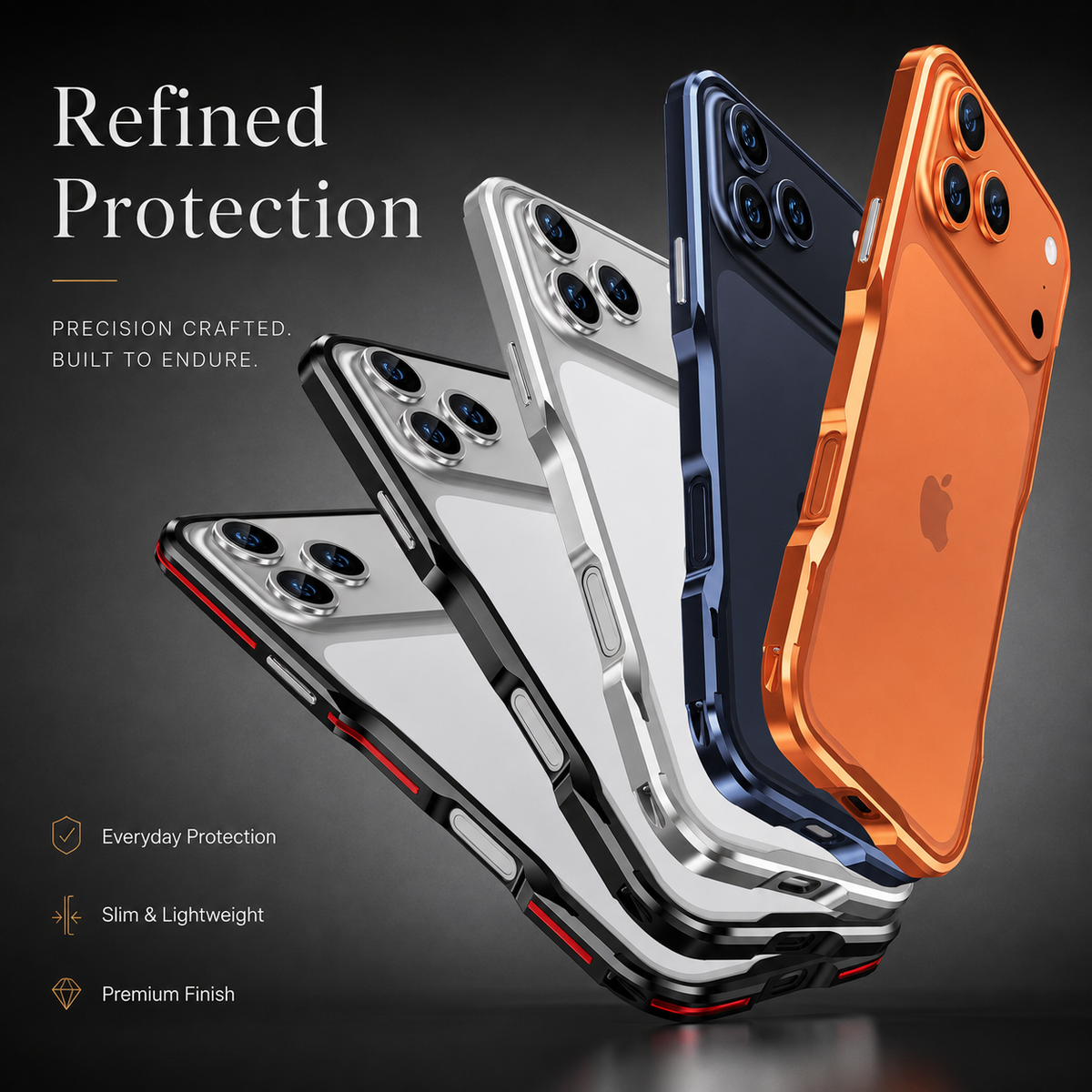 Premium iPhone Case Aluminum Alloy Metal Bumper Shockproof Edge Protection Anti Scratch Anti Fingerprint Non Slip Tough Irregular Cut Slim Protective Frame
