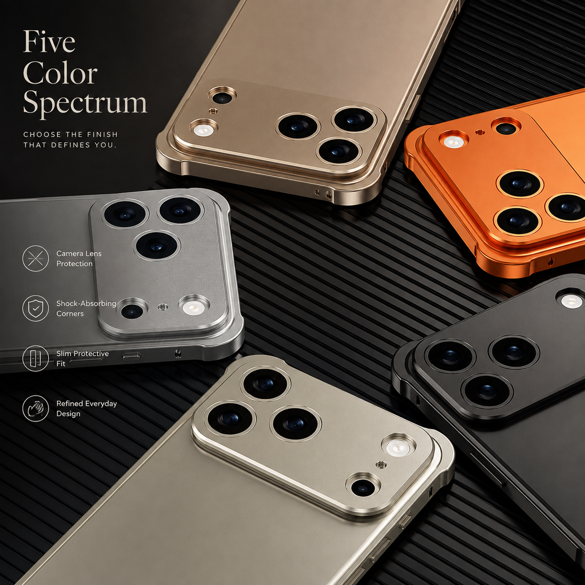 Premium iPhone Case Aluminum Alloy Metal Frame Bumper Camera Lens Protection Shockproof Slim Lightweight Reinforced Edge Protective Cover Original Finish