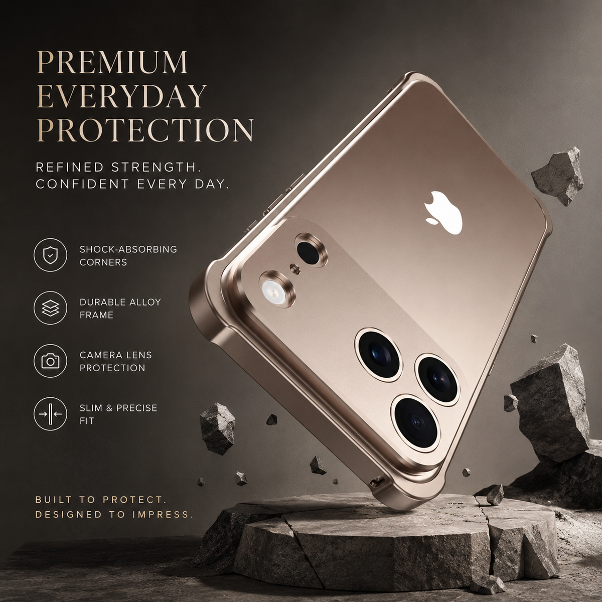 Premium iPhone Case Aluminum Alloy Metal Frame Bumper Camera Lens Protection Shockproof Slim Lightweight Reinforced Edge Protective Cover Original Finish