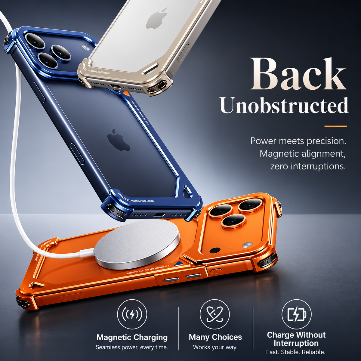 Premium iPhone Case Aluminum Frame MagSafe Compatible Lens Holder Wireless Charging Slim Metal Shockproof Anti Scratch Non Slip Protective Design