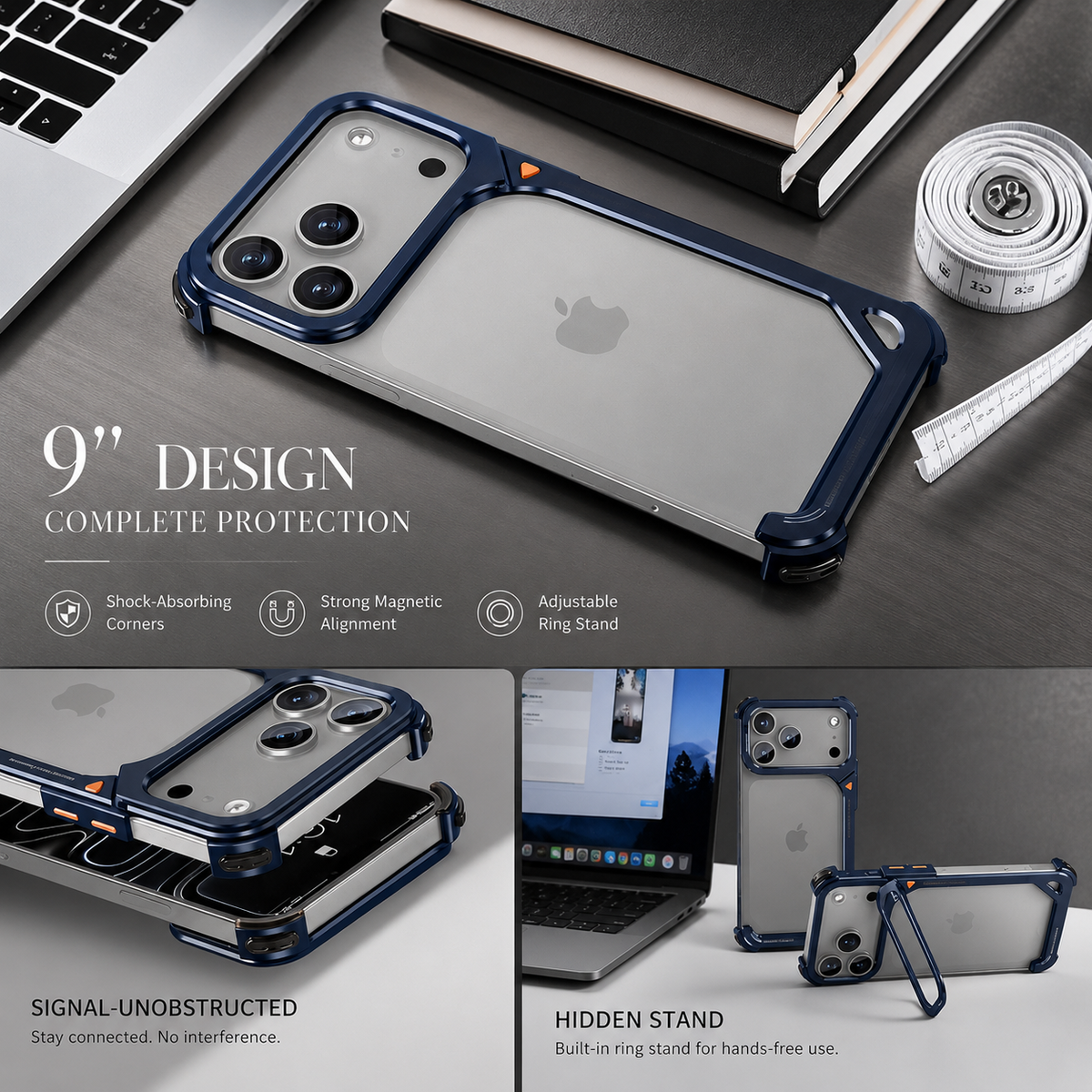 Premium iPhone Case Aluminum Frame MagSafe Compatible Lens Holder Wireless Charging Slim Metal Shockproof Anti Scratch Non Slip Protective Design