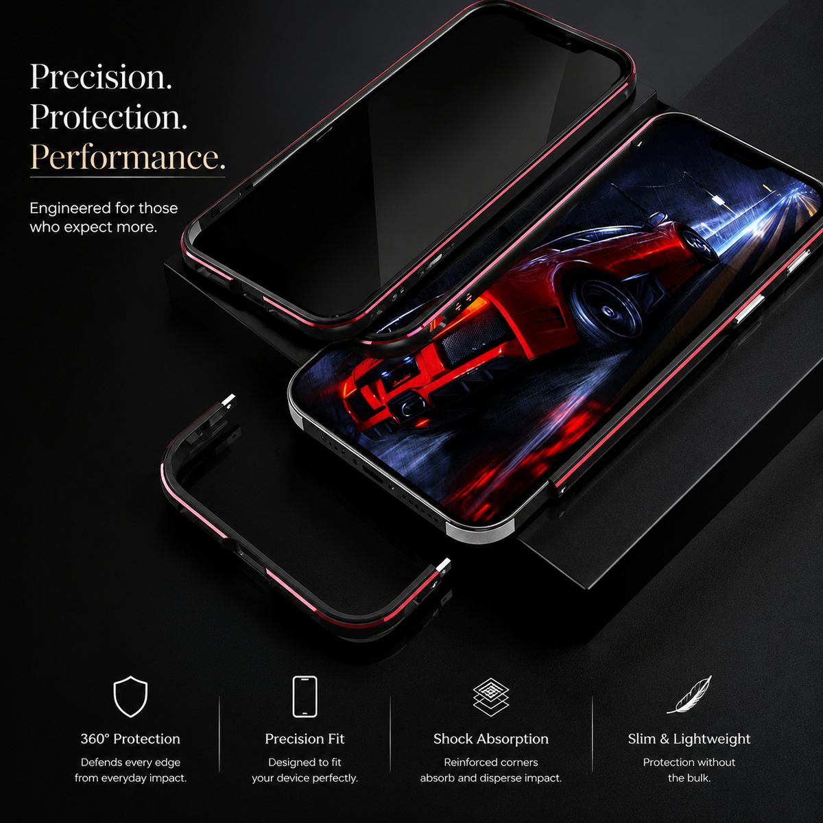 Premium iPhone Case Aluminum Metal Bumper Camera Protector Shockproof Heavy Duty Anti Scratch Slim Protective Frame Corner Cover Lightweight Design
