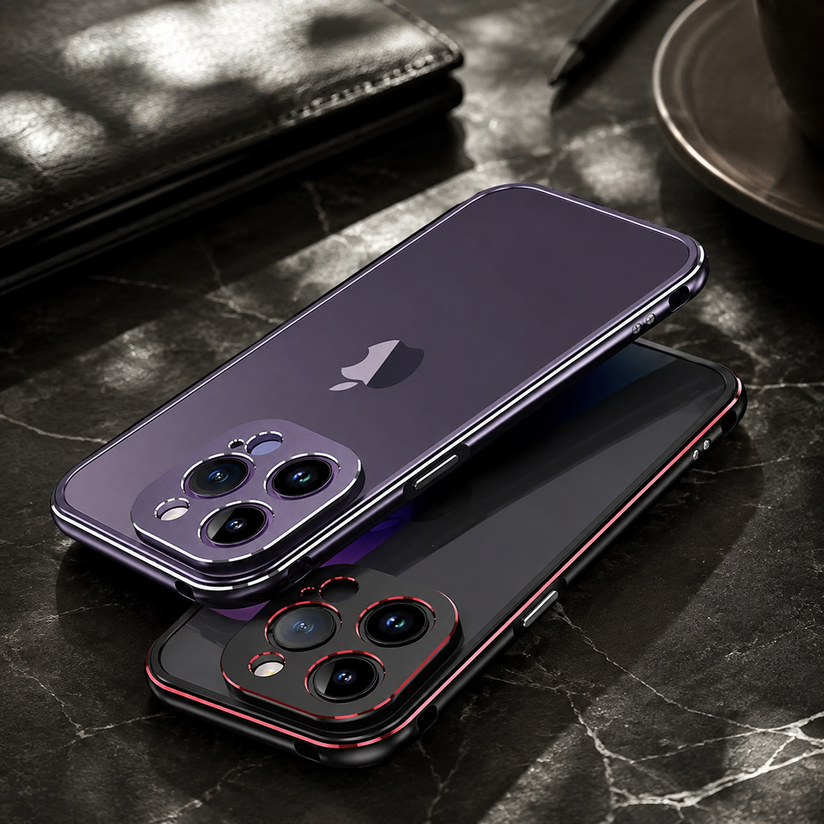 Premium iPhone Case Aluminum Metal Bumper Camera Protector Shockproof Heavy Duty Anti Scratch Slim Protective Frame Corner Cover Lightweight Design