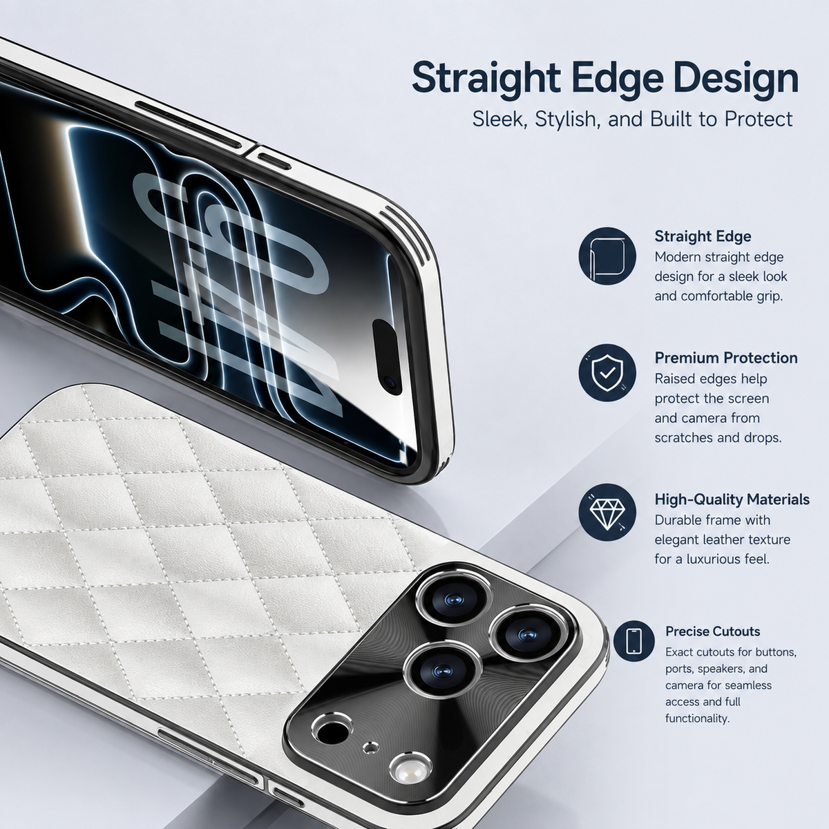 Premium iPhone Case Argyle PU Leather Camera Lens Protection Shockproof Anti Scratch Anti Fingerprint Matte Non Slip Slim Lightweight Elegant Hard Cover