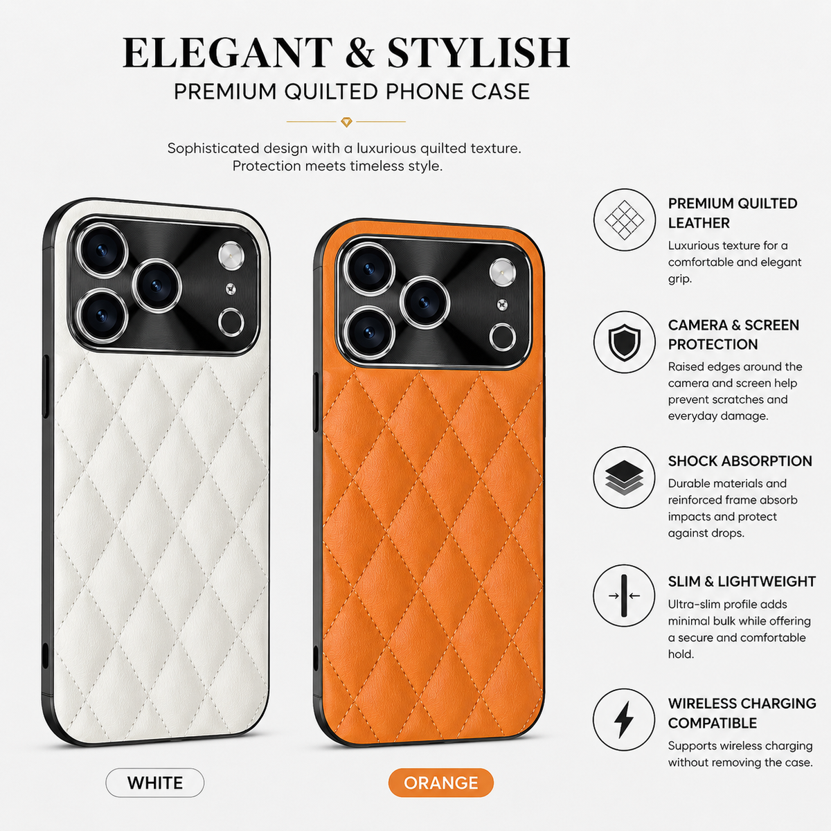 Premium iPhone Case Argyle PU Leather Camera Lens Protection Shockproof Anti Scratch Anti Fingerprint Matte Non Slip Slim Lightweight Elegant Hard Cover