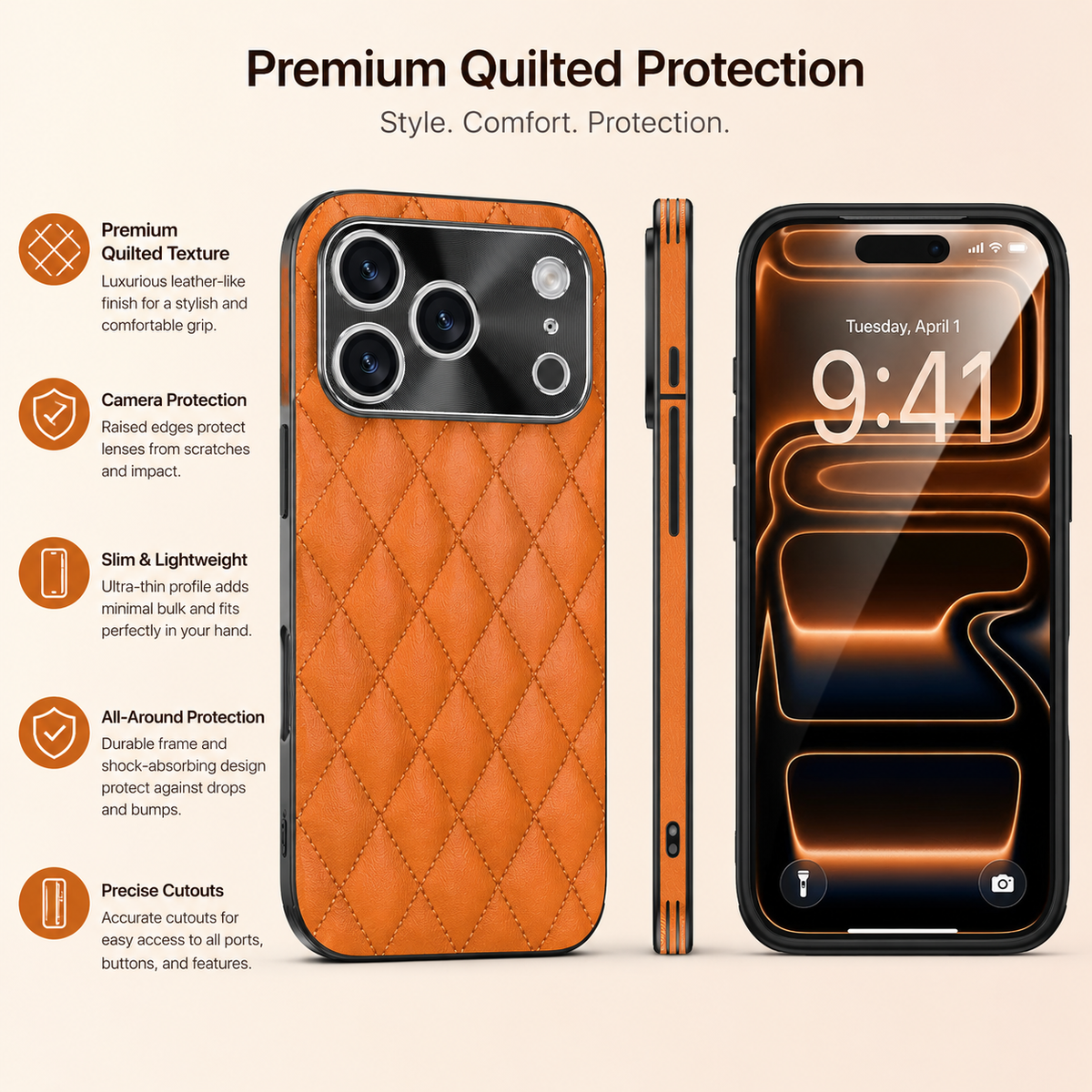 Premium iPhone Case Argyle PU Leather Camera Lens Protection Shockproof Anti Scratch Anti Fingerprint Matte Non Slip Slim Lightweight Elegant Hard Cover