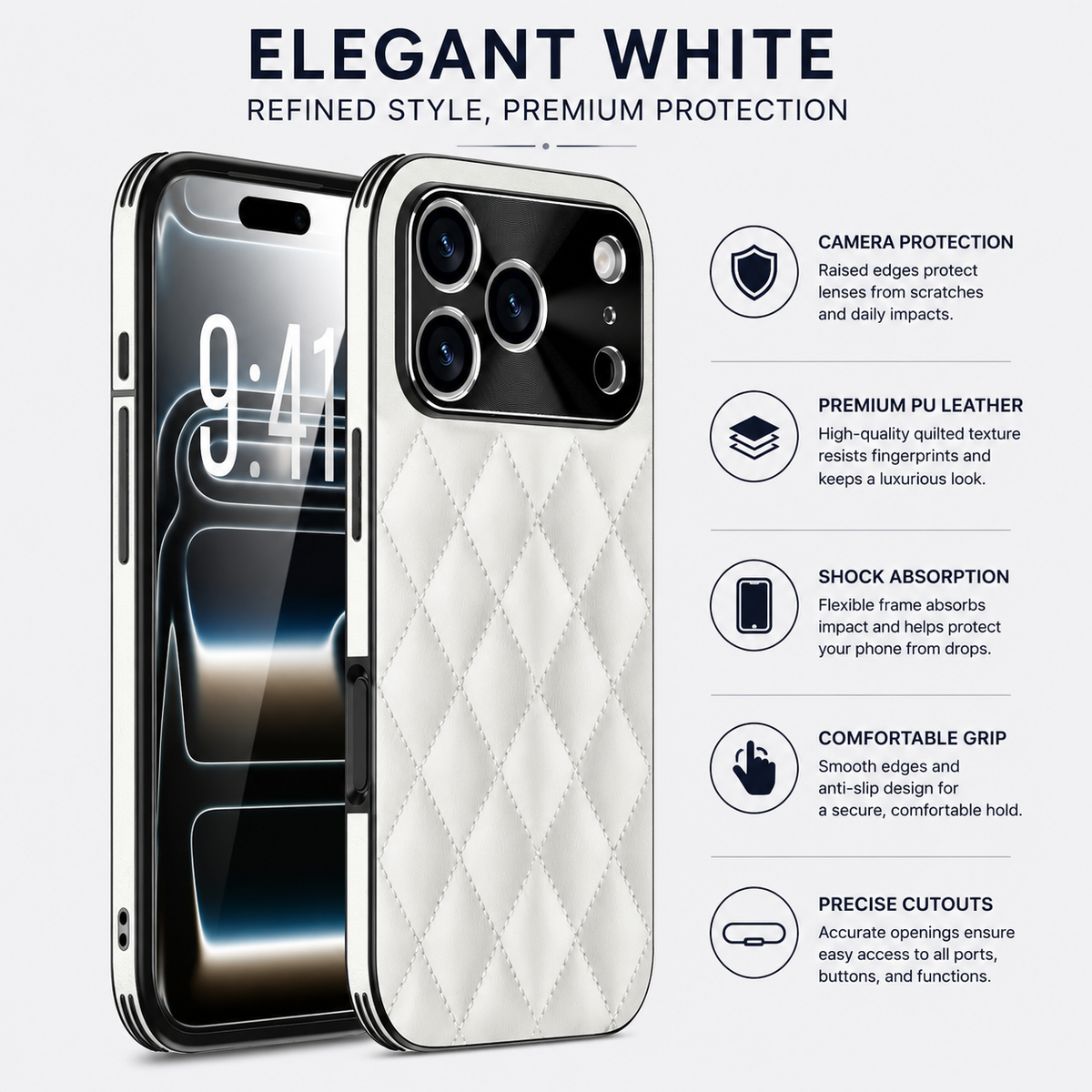 Premium iPhone Case Argyle PU Leather Camera Lens Protection Shockproof Anti Scratch Anti Fingerprint Matte Non Slip Slim Lightweight Elegant Hard Cover
